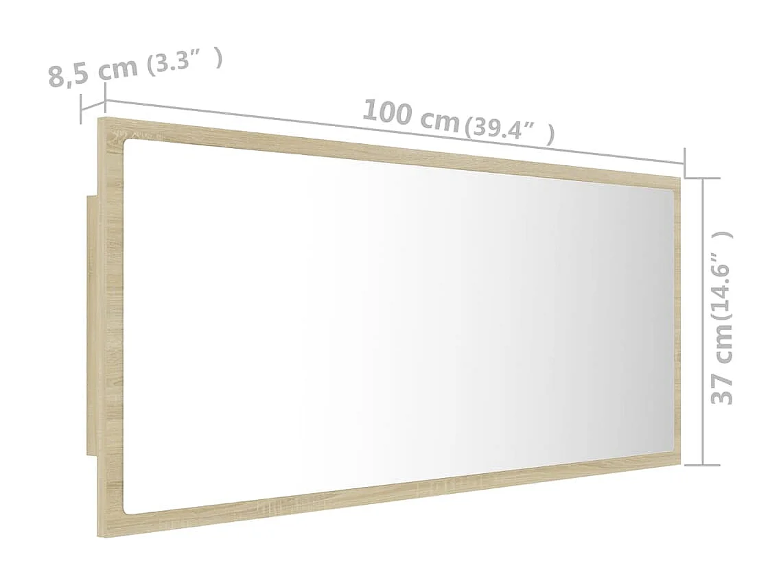 Espejo de baño LED acrílico color roble Sonoma 100x8,5x37 cm
