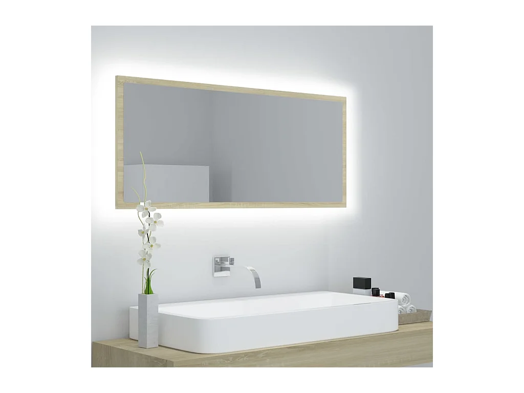 Miroir LED de salle de bain Chêne sonoma 100x8,5x37cm Acrylique