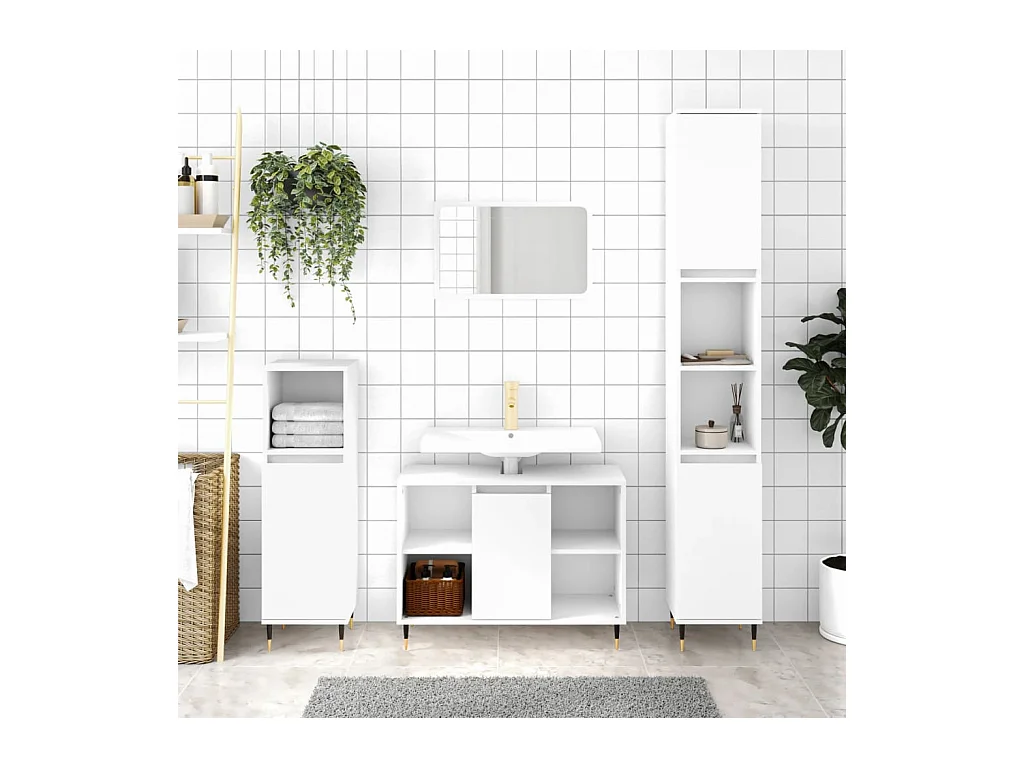 Mobile da Bagno Bianco 80x33x60 cm in Legno Multistrato
