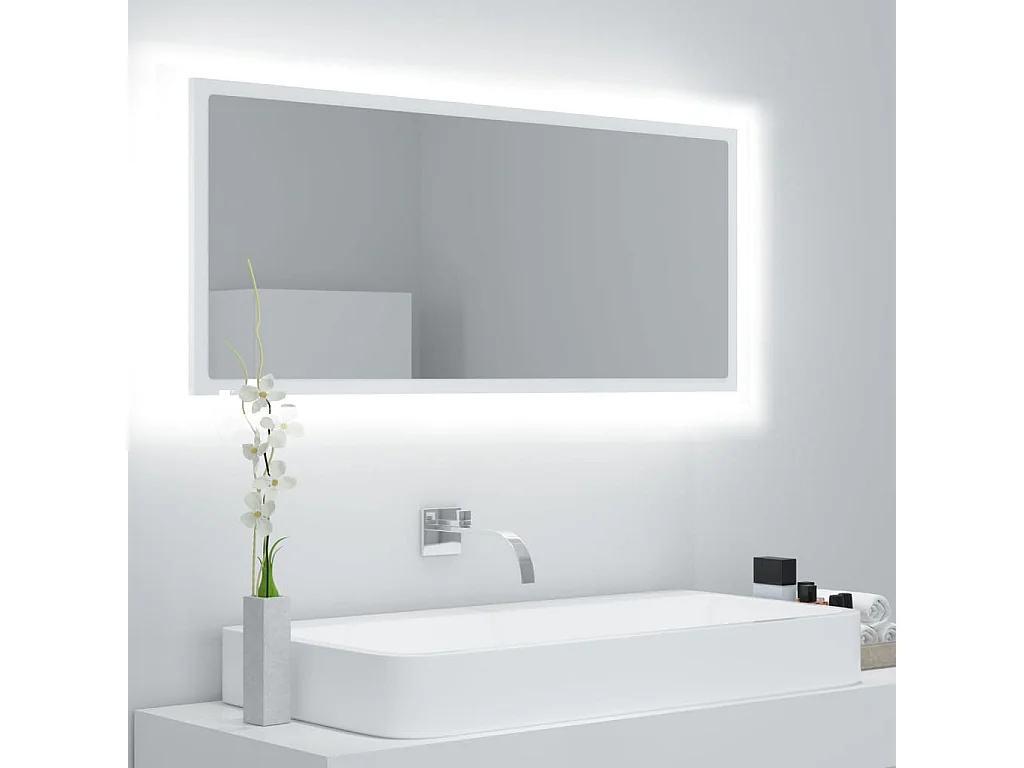 Espelho de casa de banho LED 100x8,5x37 cm acrílico branco