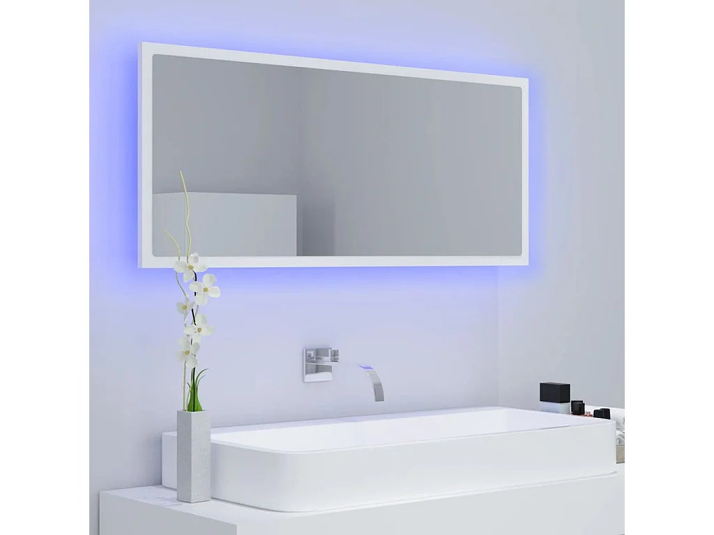 Espelho de casa de banho LED 100x8,5x37 cm acrílico branco
