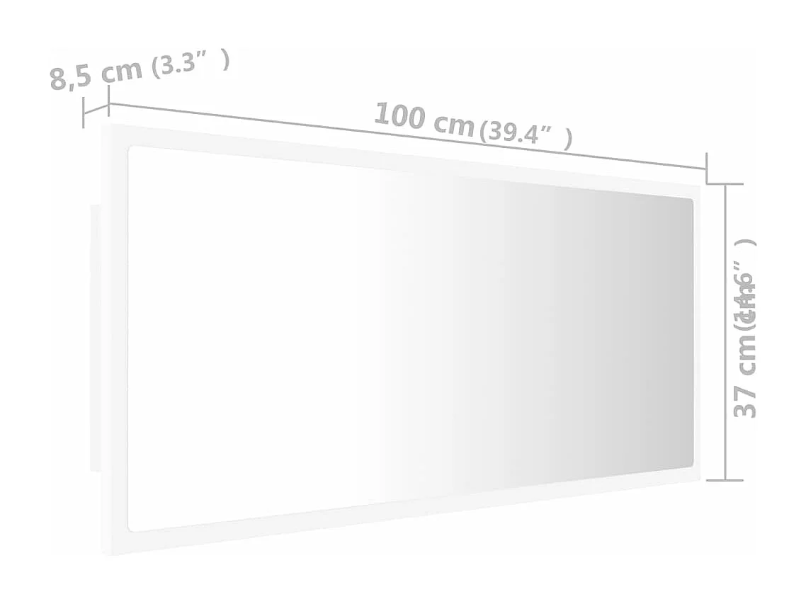 Espelho de casa de banho LED 100x8,5x37 cm acrílico branco