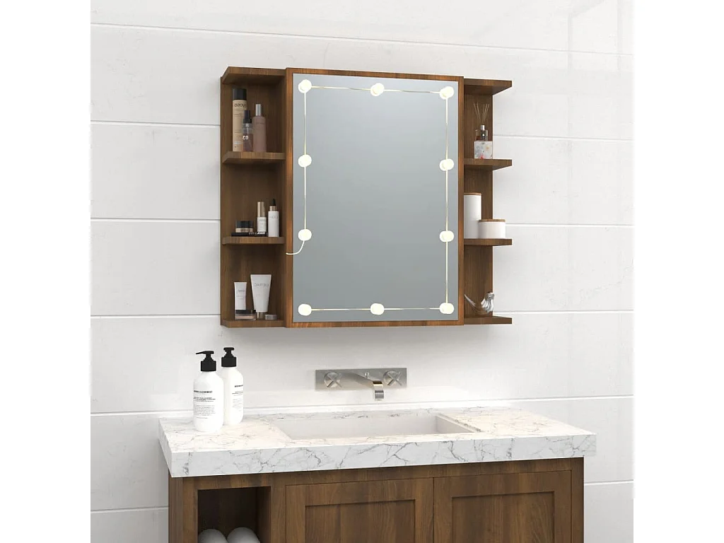 Mobile a Specchio con LED Rovere Marrone 70x16,5x60 cm