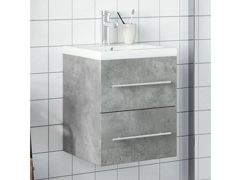 Armoire lavabo de salle de bain avec bassin intégré gris béton