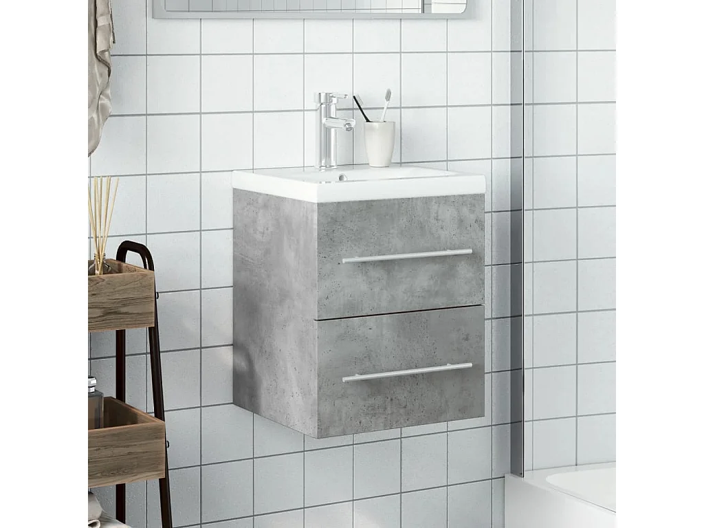 Armoire lavabo de salle de bain avec bassin intégré gris béton