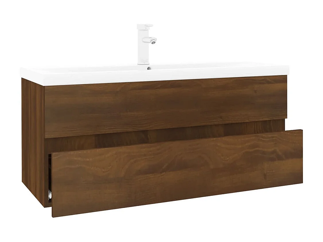 Waschbeckenschrank mit Einbaubecken Braun Eiche Holzwerkstoff