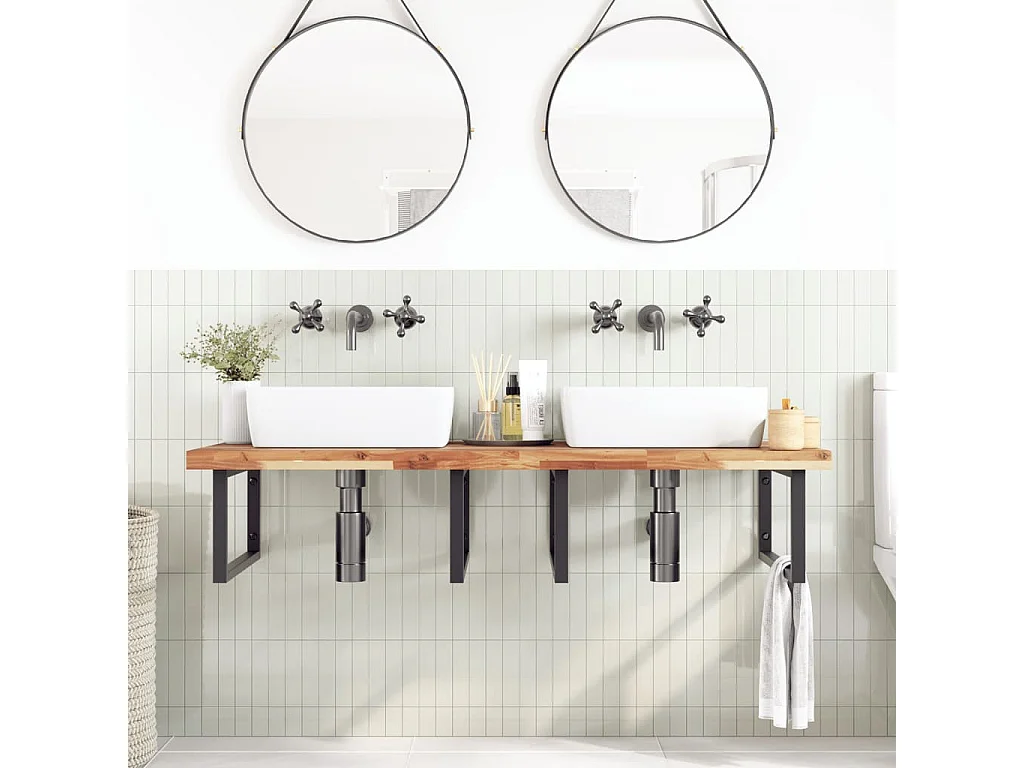 Piano da Bagno Finitura a Olio 120x60x4 cm in Legno di Acacia