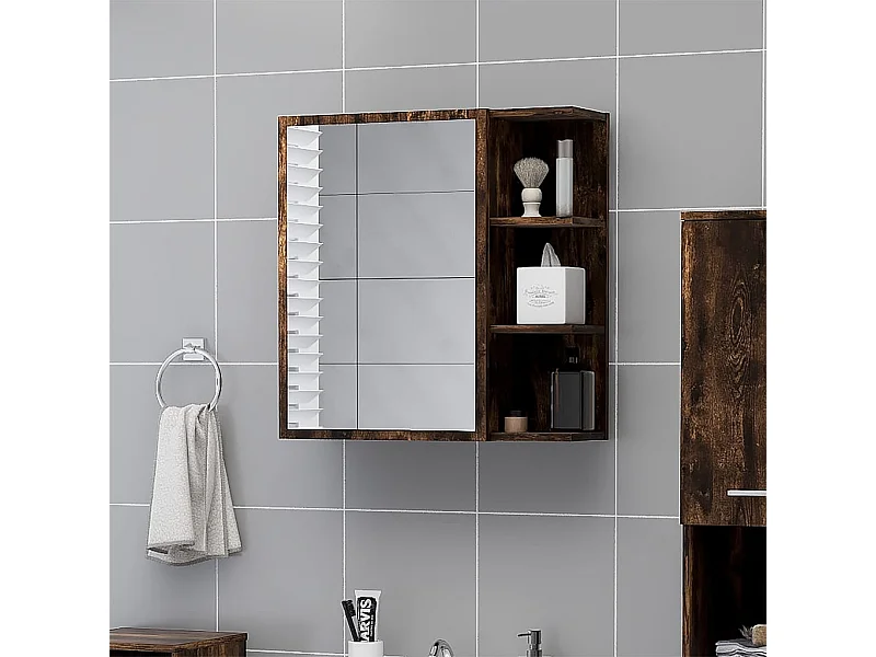 Mobile da Bagno con Specchio Rovere Fumo 62,5x20,5x64 cm Legno