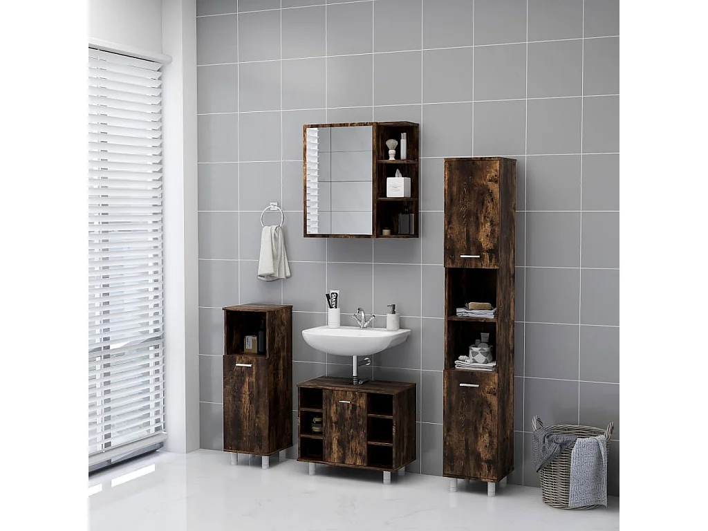 Mobile da Bagno con Specchio Rovere Fumo 62,5x20,5x64 cm Legno