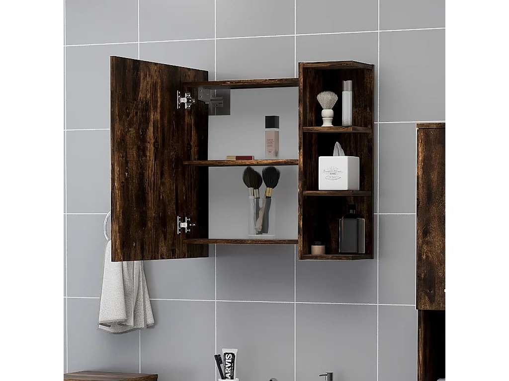 Armoire à miroir de salle de bain Chêne fumé 62,5x20,5x64 cm