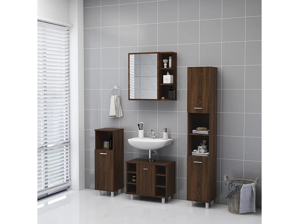 Armário espelhado derivados de madeira carvalho castanho