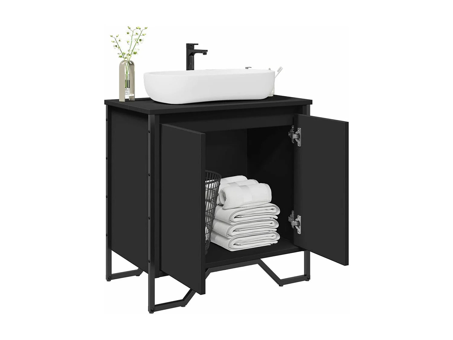 Mobile lavabo da bagno nero 60x35x60 cm