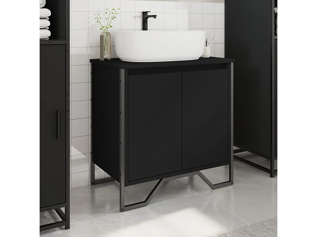 Mobile lavabo da bagno nero 60x35x60 cm