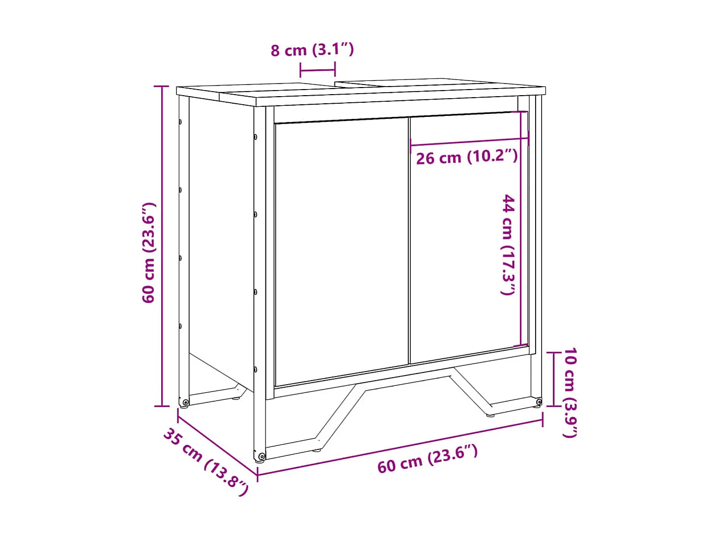 Mobile lavabo da bagno nero 60x35x60 cm