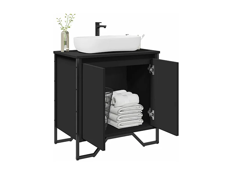 Armário de pia de banheiro preto 60x35x60 cm