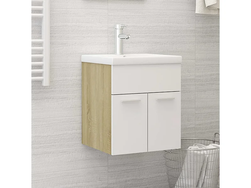 Mueble con lavabo aglomerado blanco y roble Sonoma