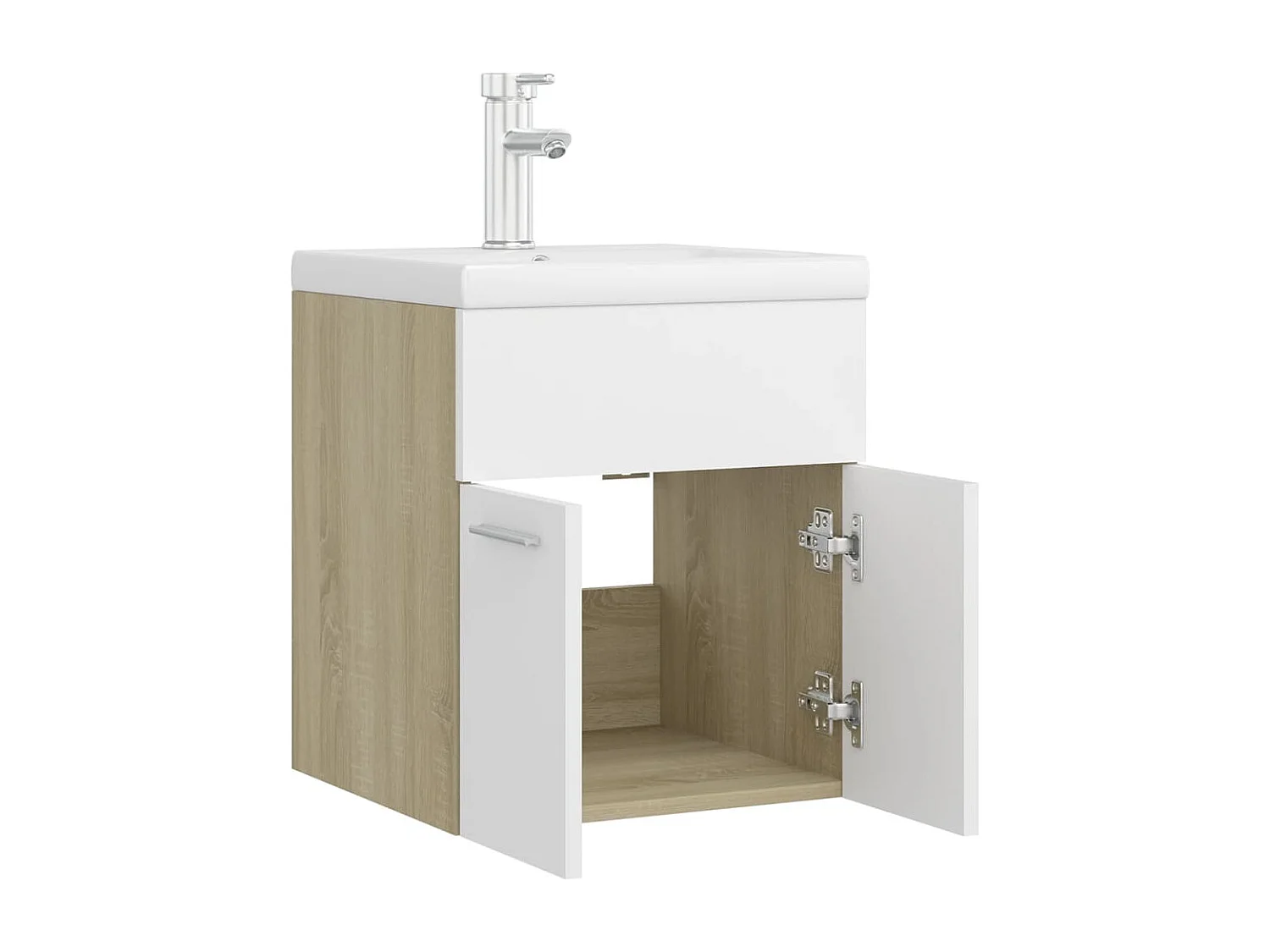 Armário lavatório + lavatório embutido contrap. branco e sonoma