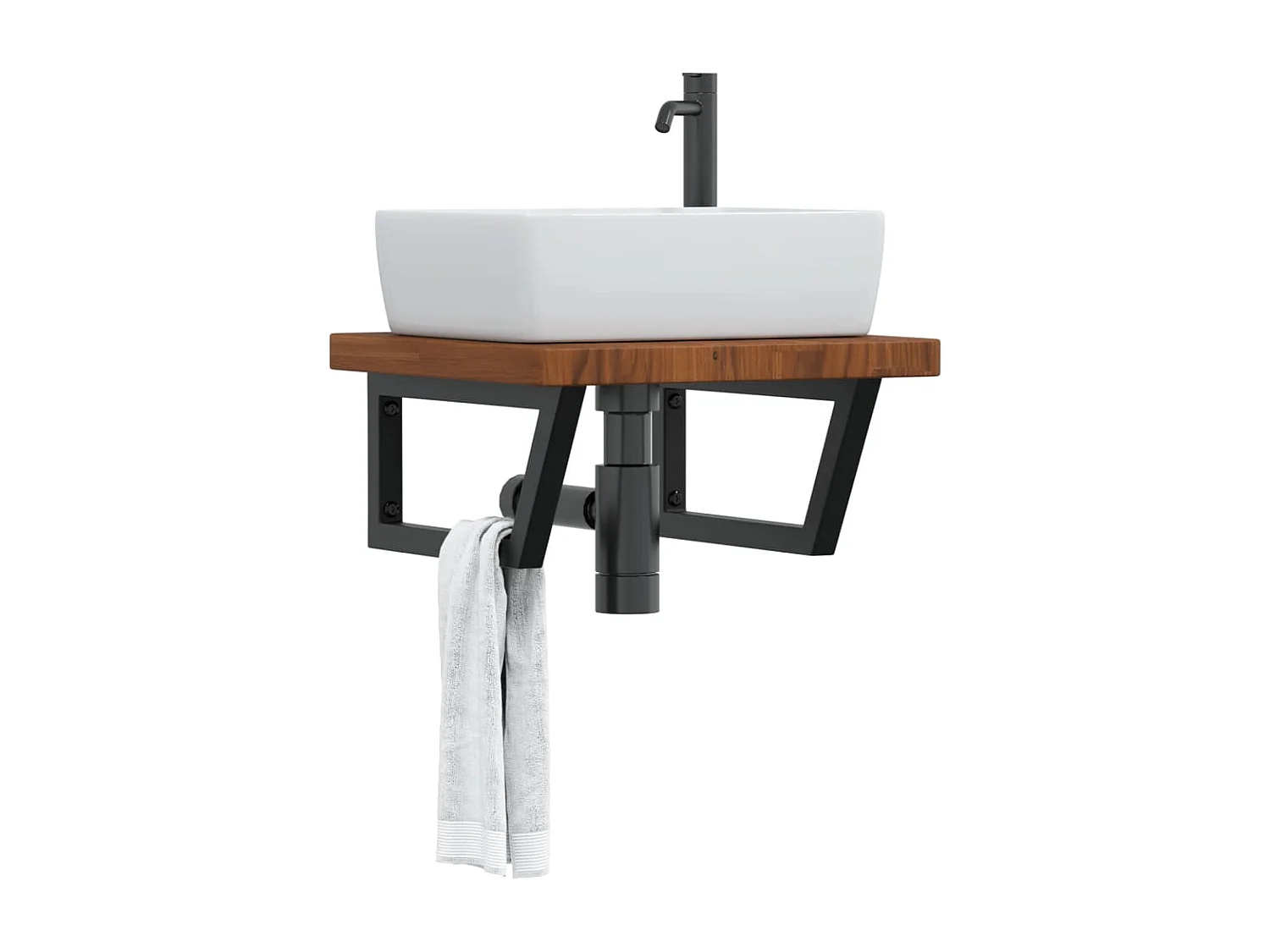 Prateleira de parede p/ lavatório aço/madeira carvalho maciça