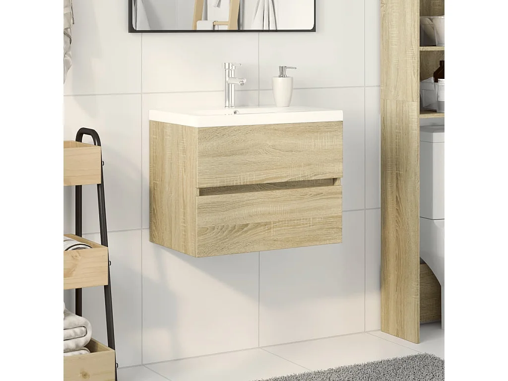 Set de muebles de baño 2 pzas cerámica y madera de ingeniería