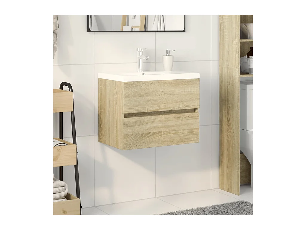 Set Mobili da Bagno 2 pz in Ceramica e Legno Multistrato