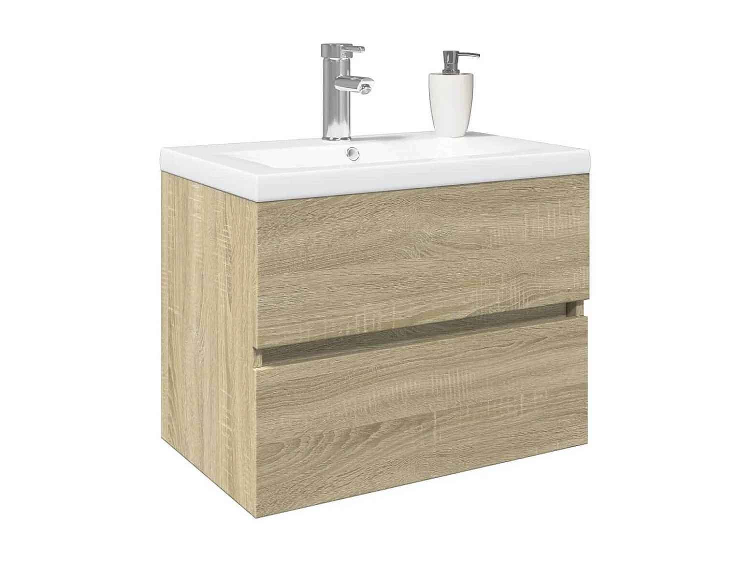 Ensemble de meubles de bain 2pcs céramique et bois d'ingénierie