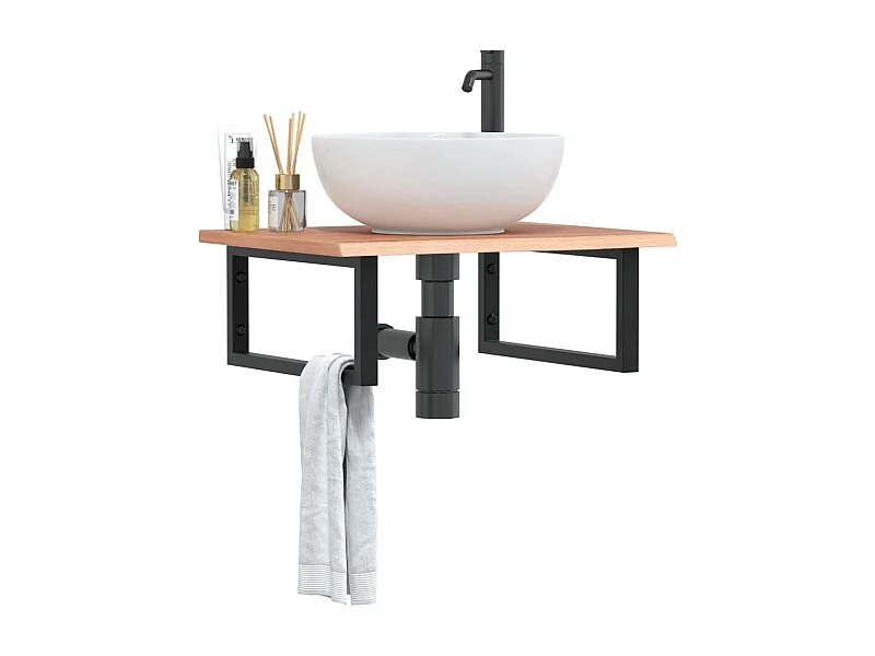 Étagère de vasque murale acier et bois de chêne massif