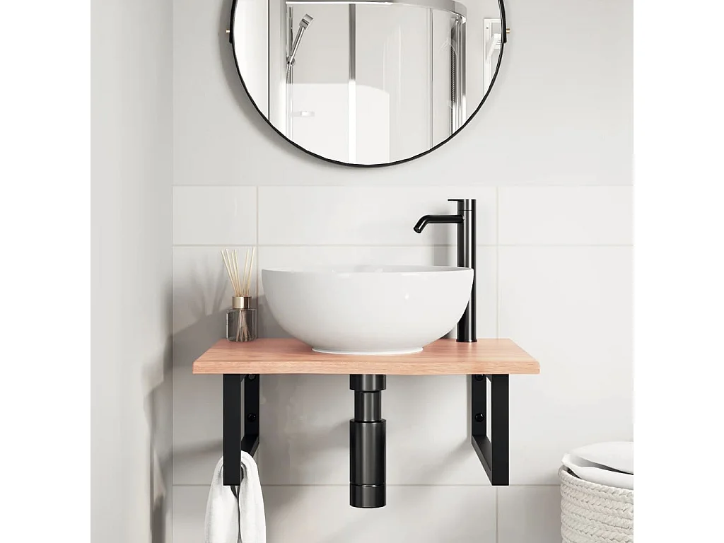 Waschtischplatte mit Halterung Stahl und Massivholz Eiche