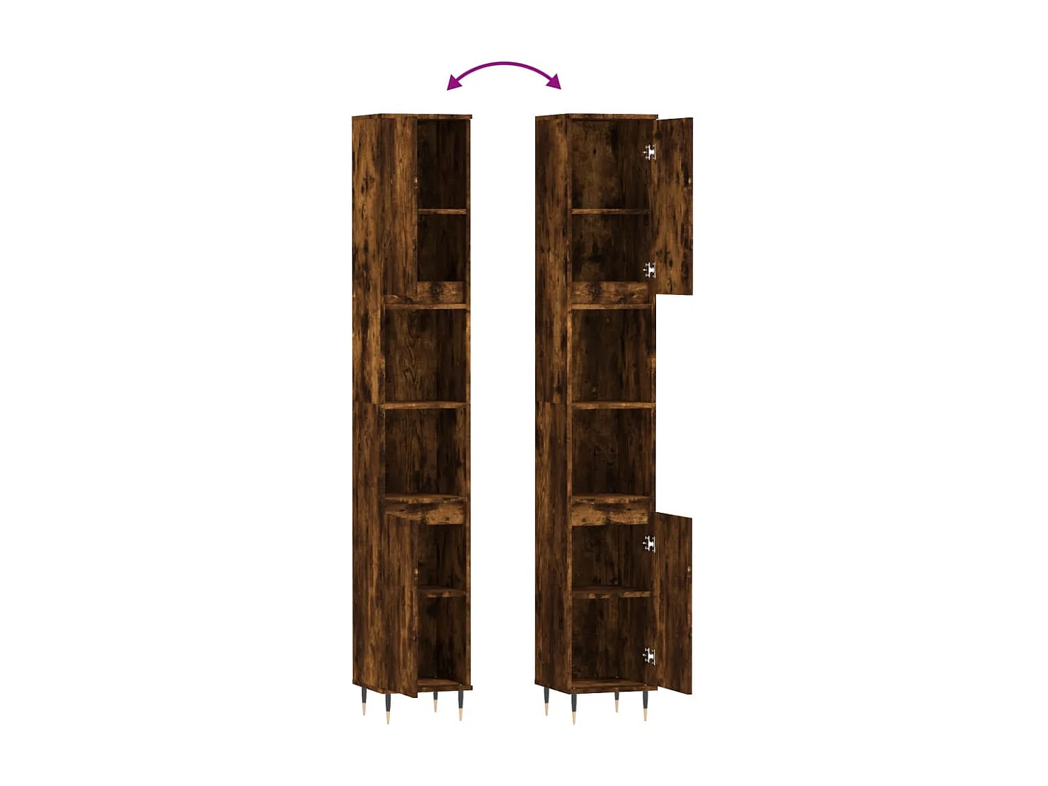 Badkamerkast 30x30x190 cm bewerkt hout gerookt eikenkleurig