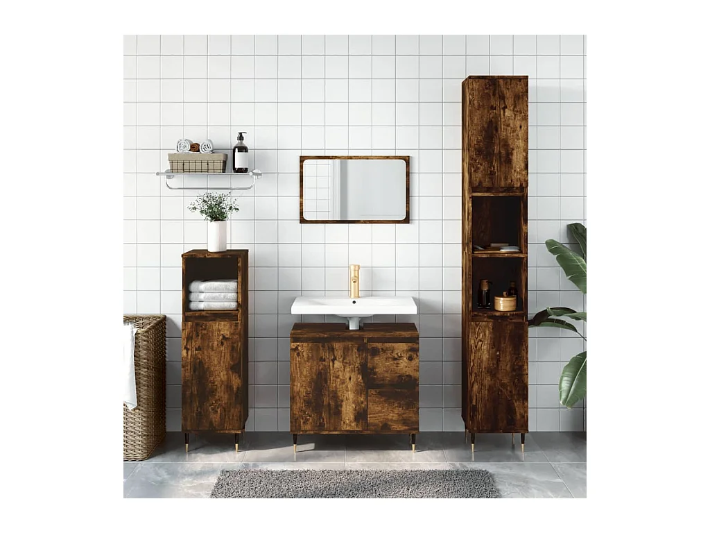 Armoire de bain chêne fumé 30x30x190 cm bois d'ingénierie
