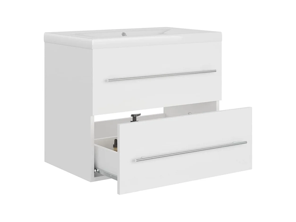 Armoire d'évier avec lavabo intégré Blanc Aggloméré