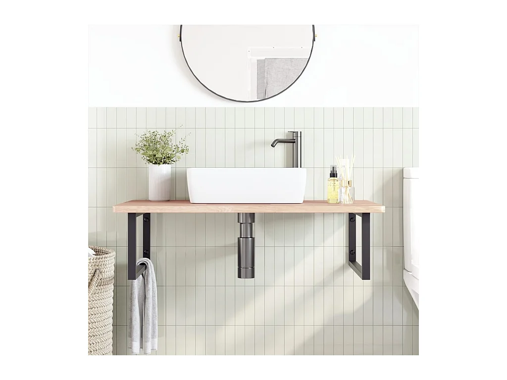 Étagère de vasque murale acier et bois de chêne massif