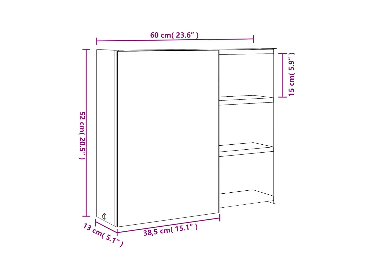 Armoire de salle de bain à miroir avec LED chêne 60x13x52 cm
