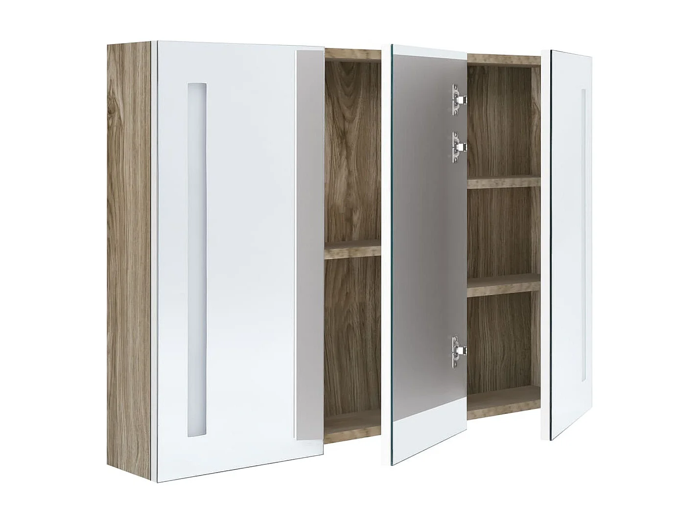 Armoire de salle de bain à miroir LED 89x14x62cm blanc et chêne