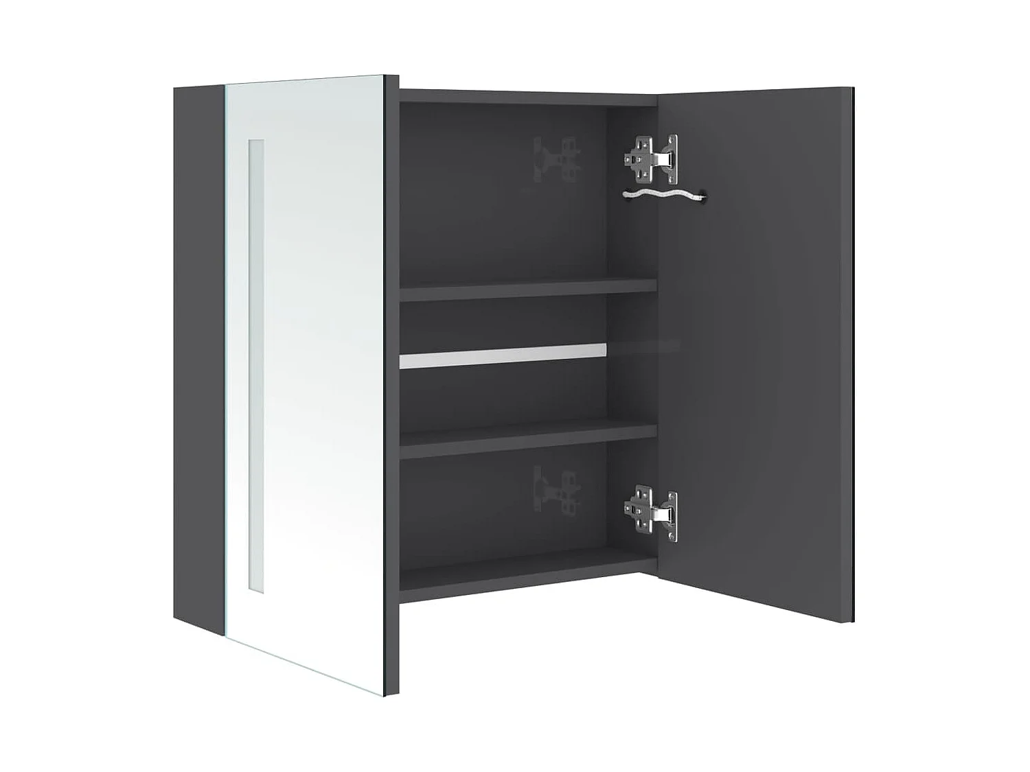 Armadietto Bagno con Specchio e LED Grigio Lucido 62x14x60 cm