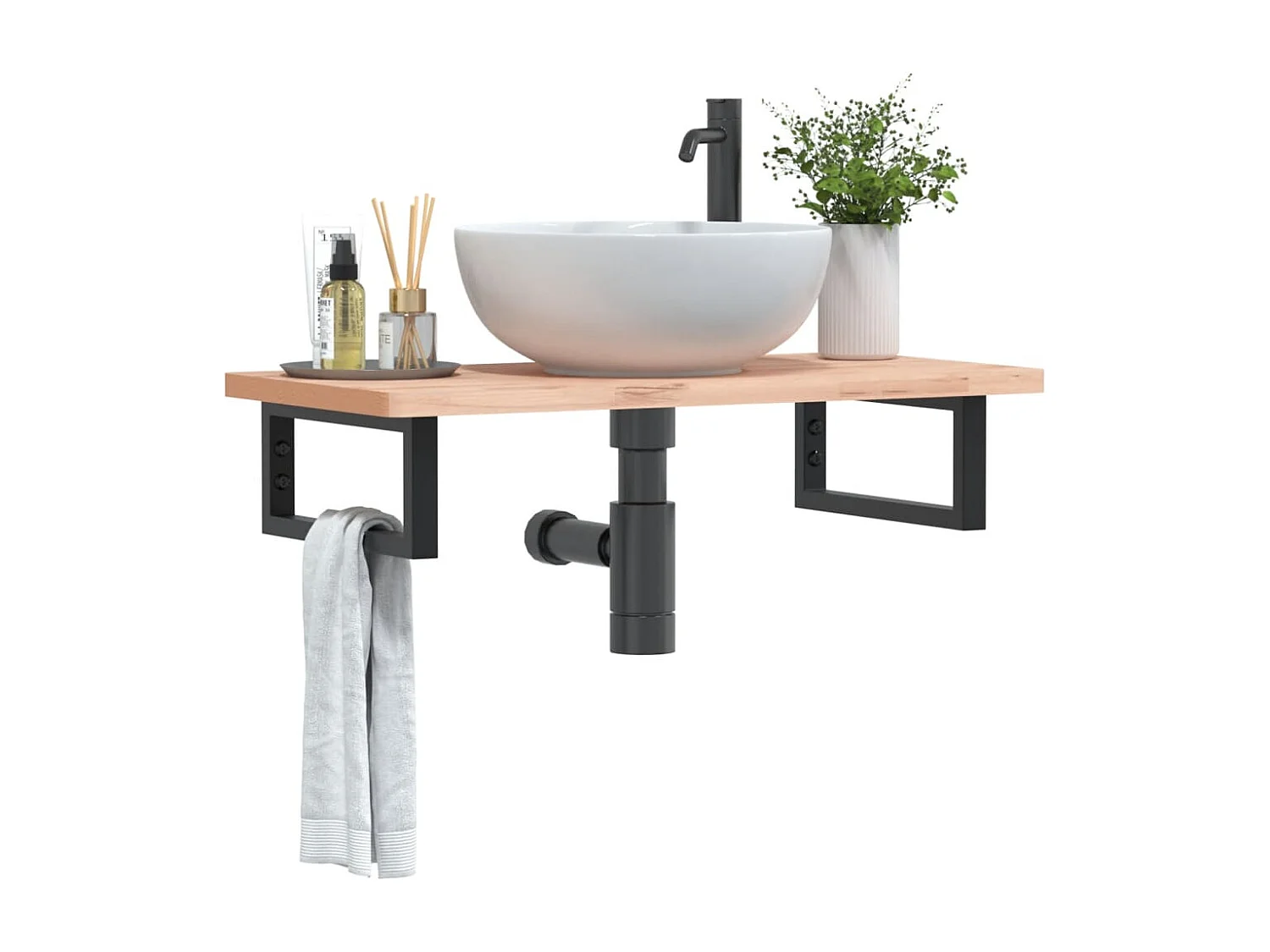 Badkamer wandschap staal en massief beukenhout