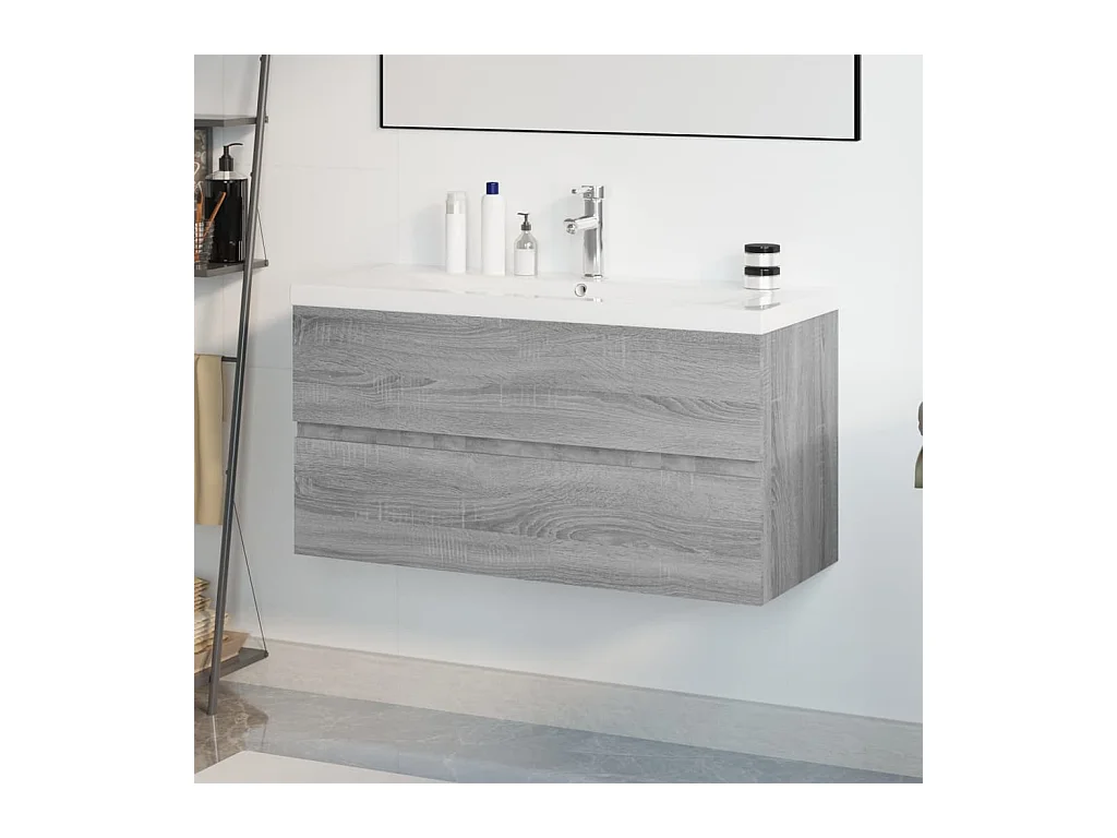 Mobile Bagno e Lavabo Integrato Grigio Sonoma Legno Multistrato