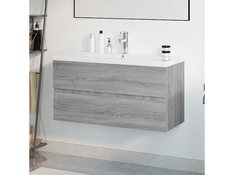 Mueble de baño con lavabo madera contrachapada gris Sonoma