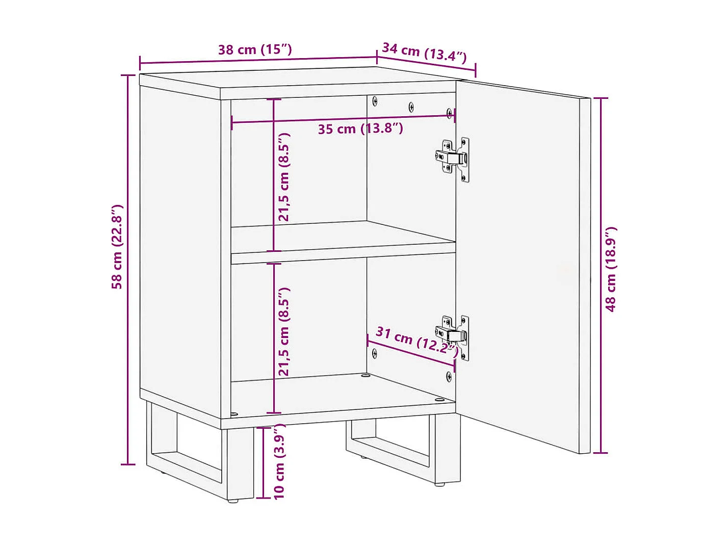Armoire de salle de bain 38x34x58 cm bois massif de manguier