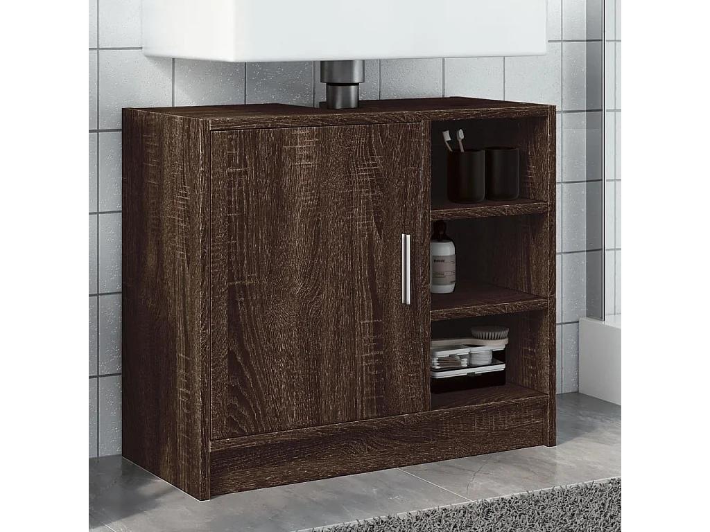 Mueble lavabo roble marrón 63x29x55 cm madera contrachapada