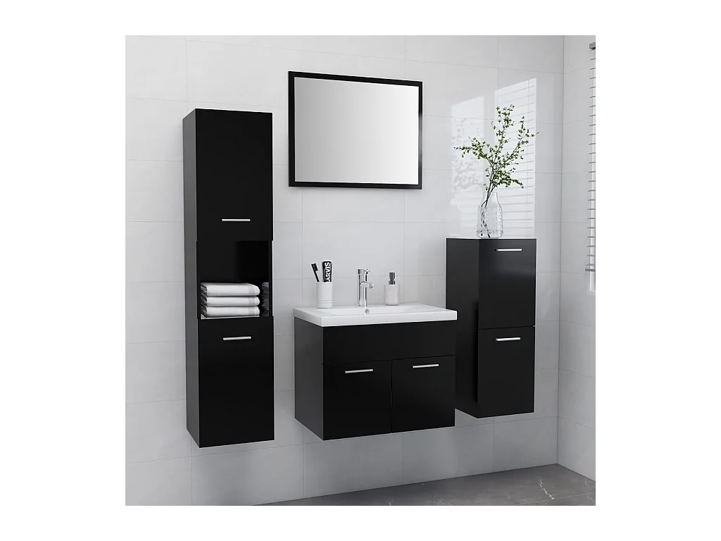 Ensemble de meubles de salle de bain Noir Aggloméré