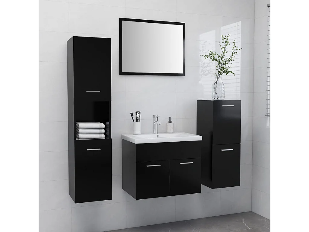 Conjunto de móveis de casa de banho em aglomerado preto