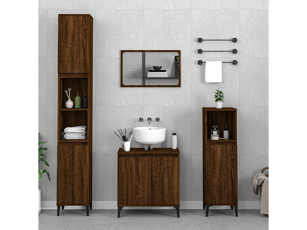 Ensemble de meubles de salle de bain 3 pcs Chêne marron