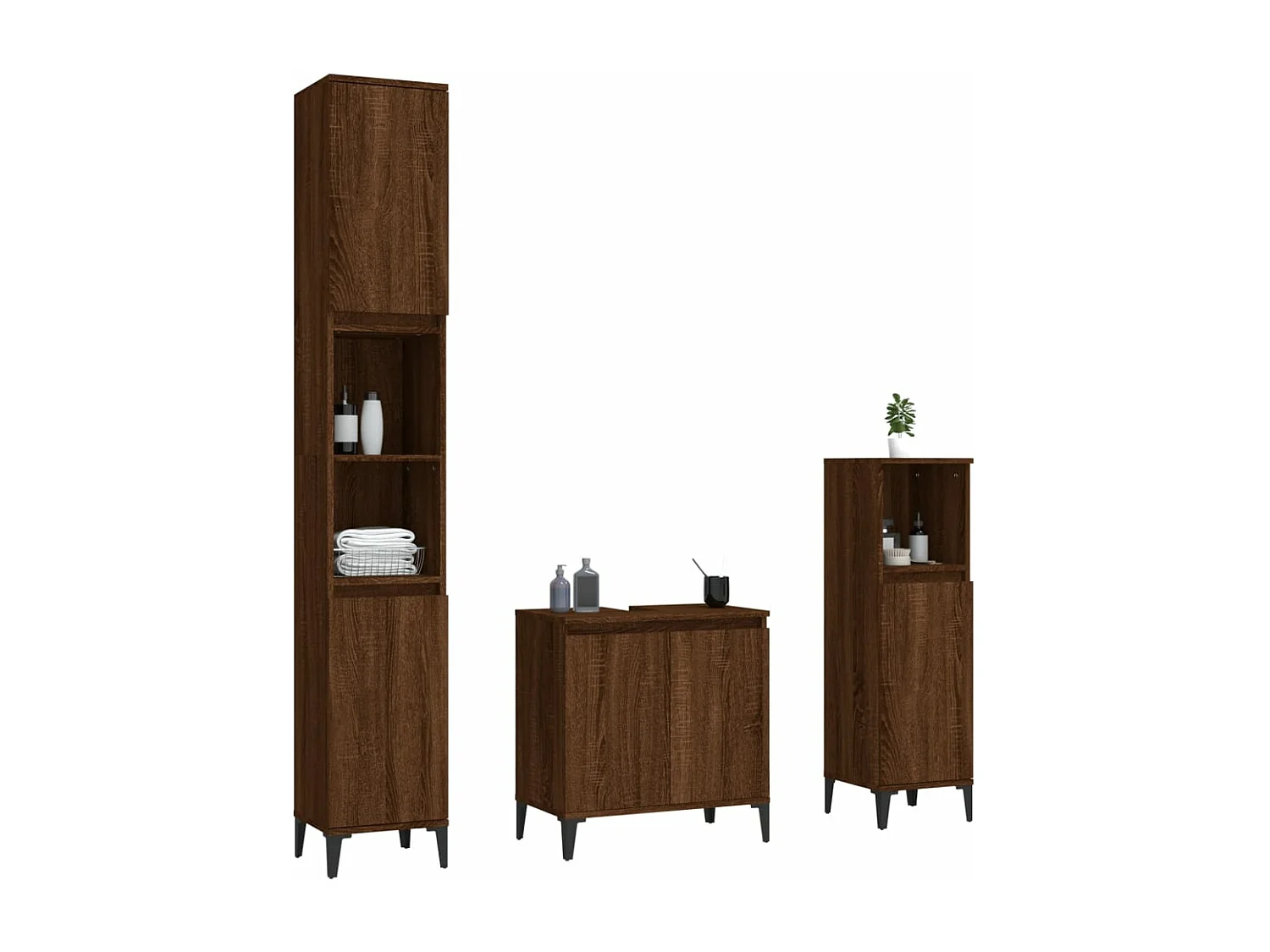Ensemble de meubles de salle de bain 3 pcs Chêne marron