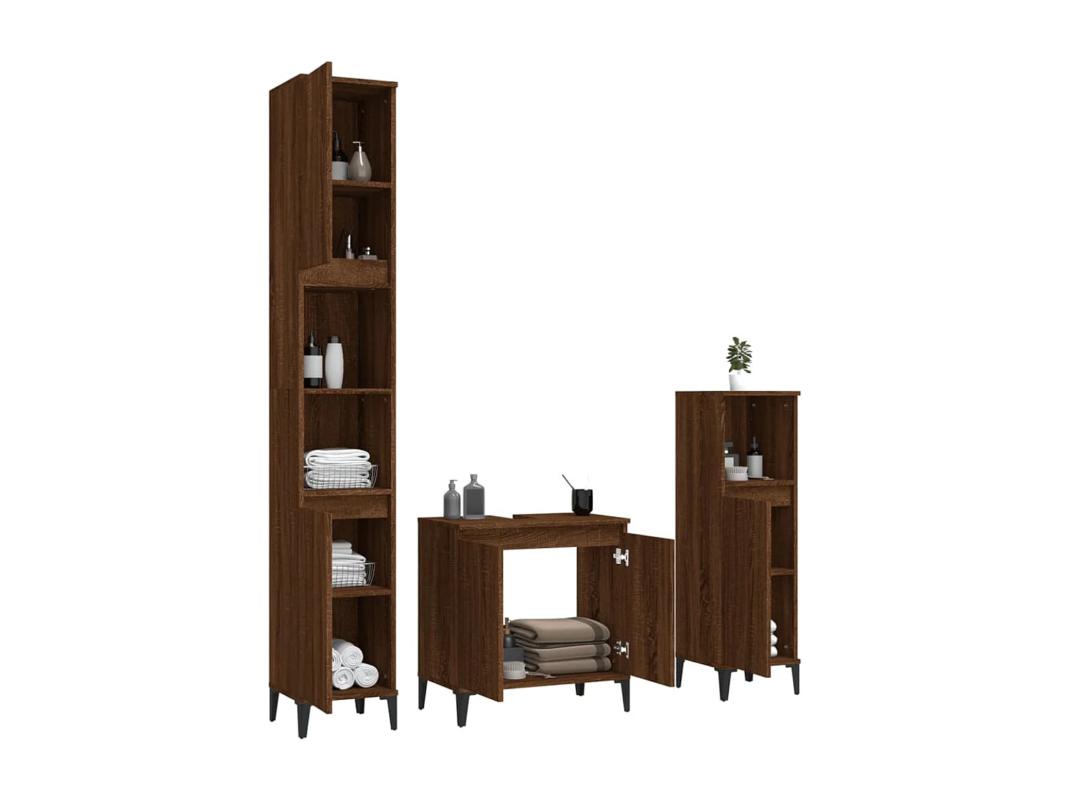 Ensemble de meubles de salle de bain 3 pcs Chêne marron