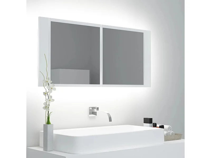 Armario espejo de baño con luz LED acrílico blanco 100x12x45 cm