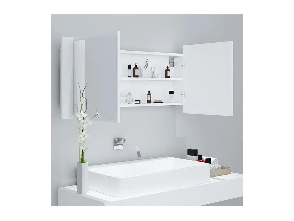 Armario espejo de baño con luz LED acrílico blanco 100x12x45 cm