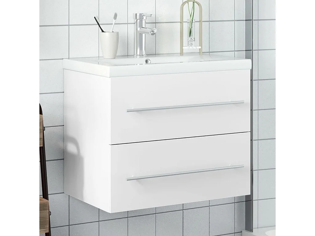 Armoire lavabo de salle de bain avec bassin intégré blanc