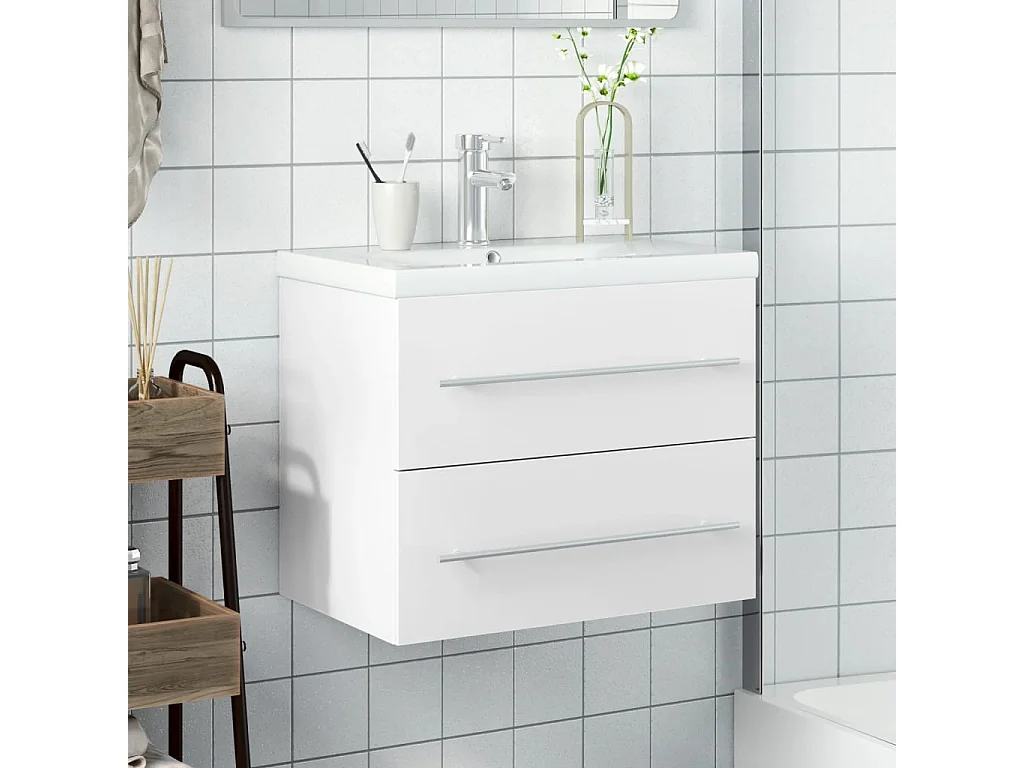 Armoire lavabo de salle de bain avec bassin intégré blanc