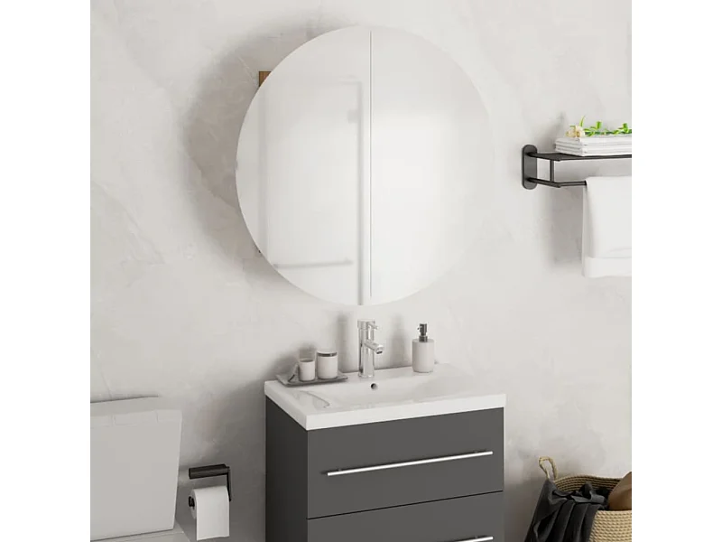 Armoire de salle de bain miroir rond et LED Noir 47x47x17,5 cm