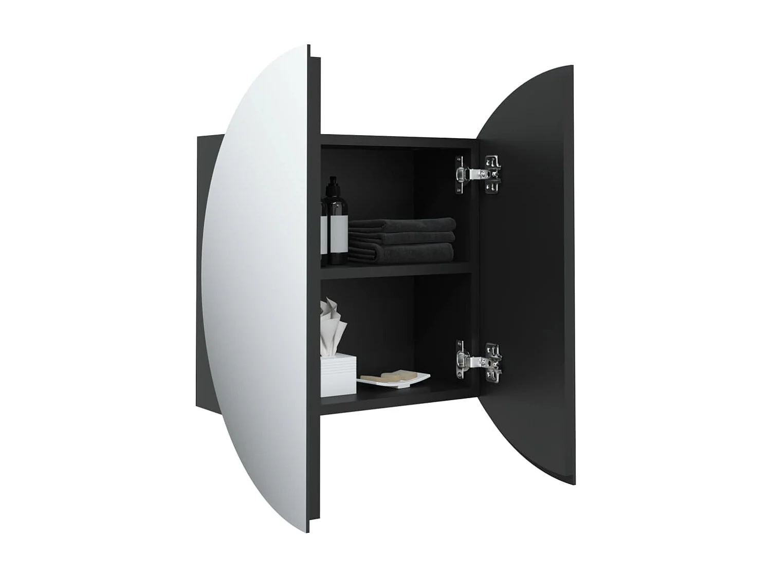 Armoire de salle de bain miroir rond et LED Noir 47x47x17,5 cm